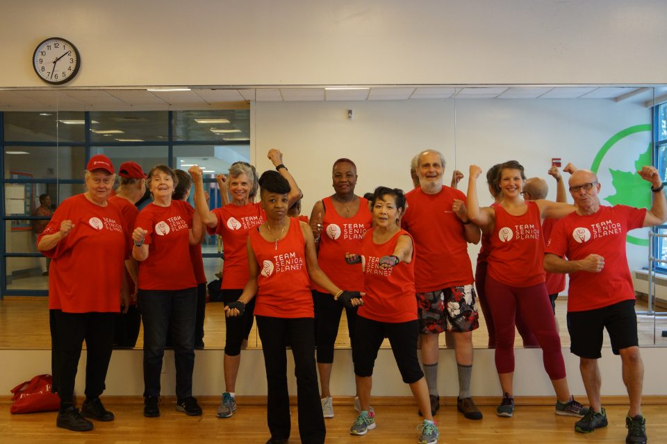 seniors enjoying gathering for fitness classes through Senior Planet