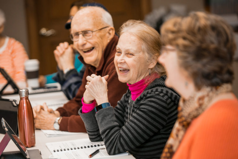 Seniors participating in technology class in New York